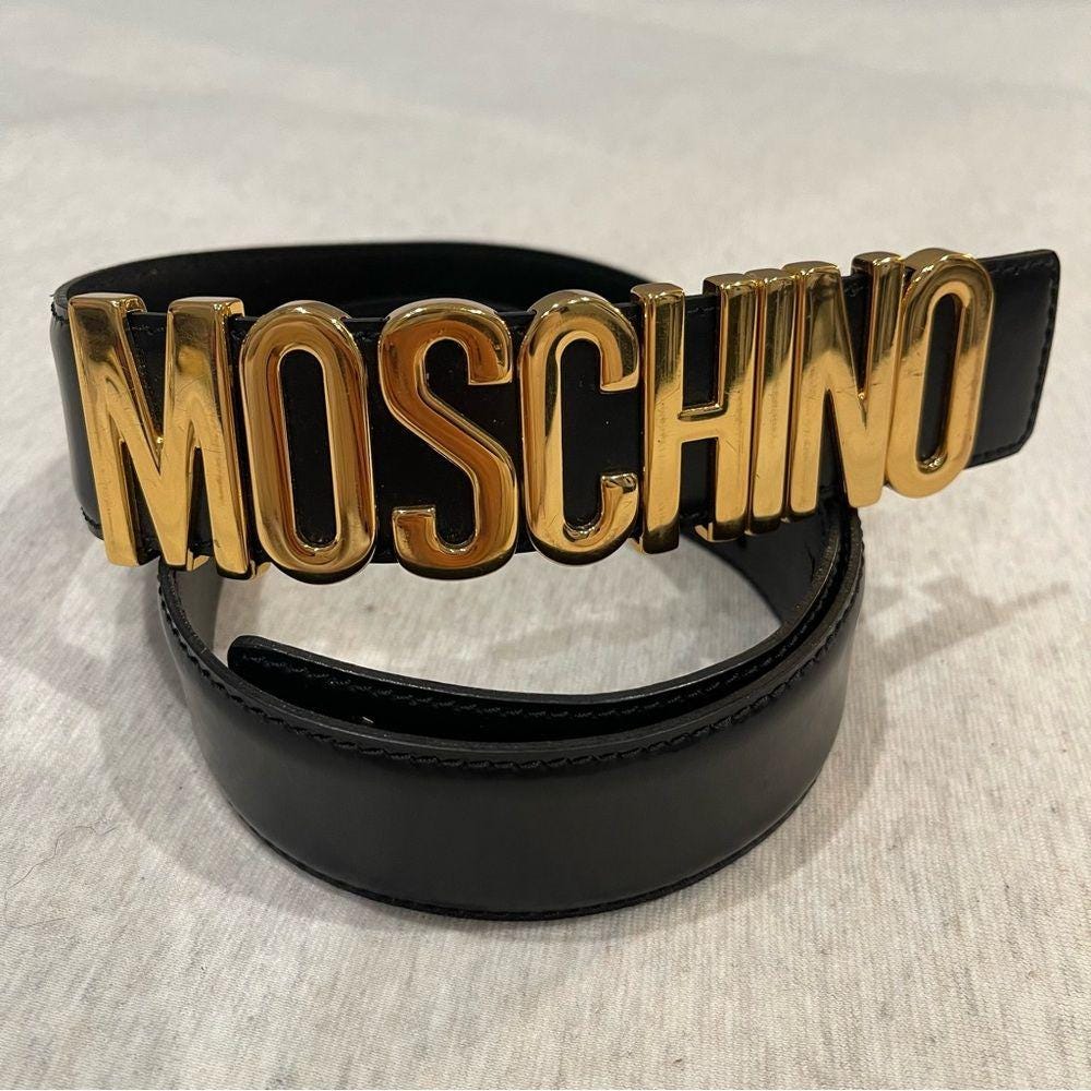 Authentic Moschino Black Leather Belt With Gold Logo  display picture 1