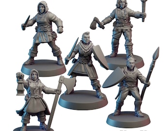 Söldner (w) in Winterausrüstung (5 Modelle) | Fantasy Tabletop Modelle z.B. für Broheim, Frostgrave, Forbidden Psalm