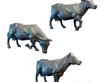 Kühe (3 Modelle) | 28-32 mm Tabletop/RPG/Wargaming Miniaturen