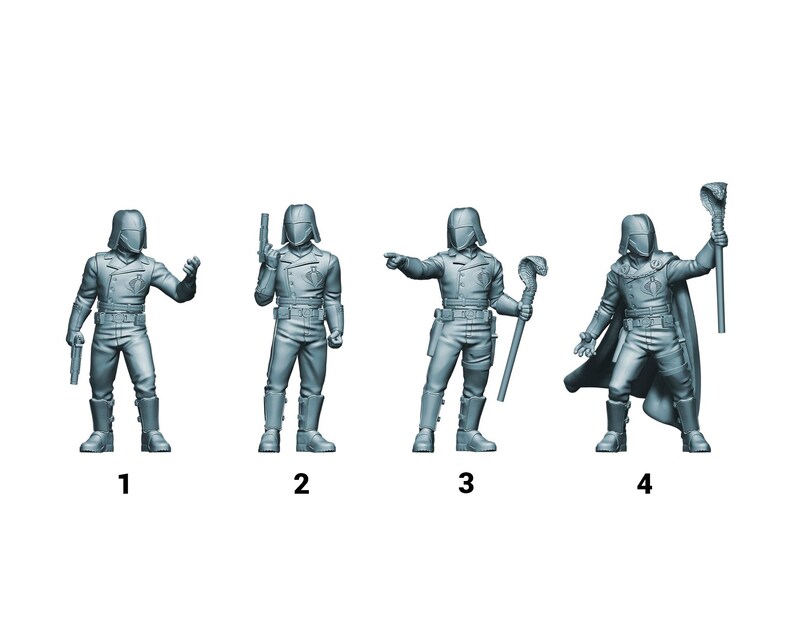 Puede incluir: Cuatro figuras de acci&oacute;n grises de un soldado con casco y uniforme. Cada figura est&aacute; en una pose diferente, sosteniendo un arma o un bast&oacute;n. Las figuras est&aacute;n numeradas del 1 al 4.