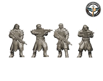 Guerreros del Culto de la Cobra con rifles (4 miniaturas) | p. ej., como pandilleros de la Colmena Necrótica, los Páramos de Ceniza de Guerra, Stargrave y los Cinco Parsecs