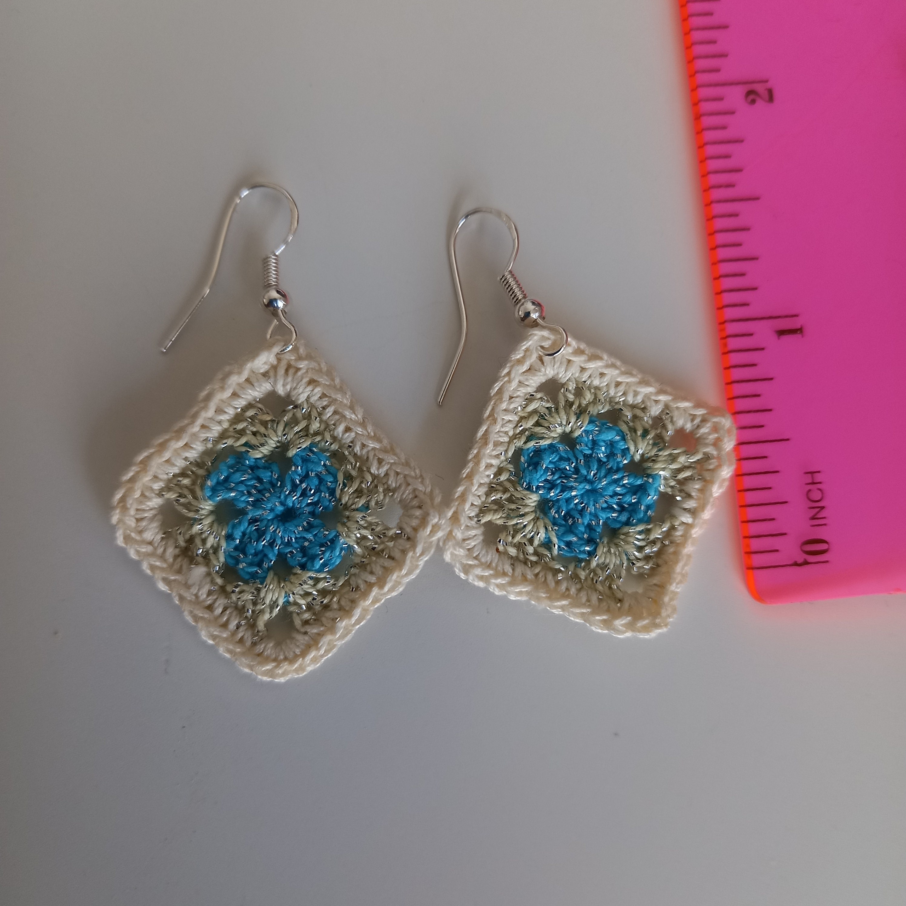 Tiny Blue/white Granny Square Earrings Gifts for Her - Etsy