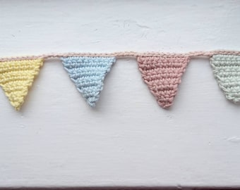 Crochet Pastel Mini Flag Bunting, Easter Garland, Crochet Pennant Garland,Pastel Nursery Decor, Mini Garland,Crochet Bunting, Pastel Garland