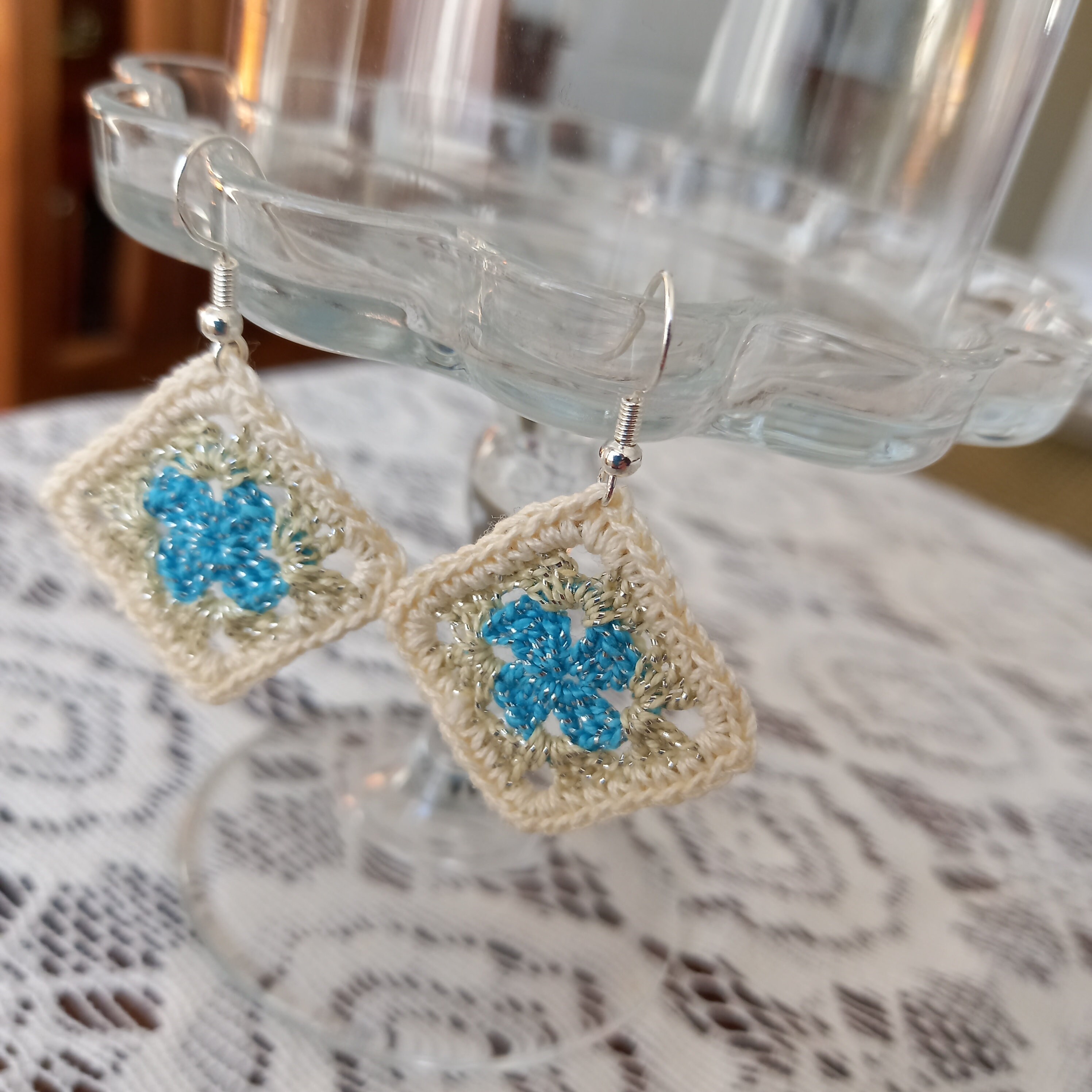 Tiny Blue/white Granny Square Earrings Gifts for Her - Etsy