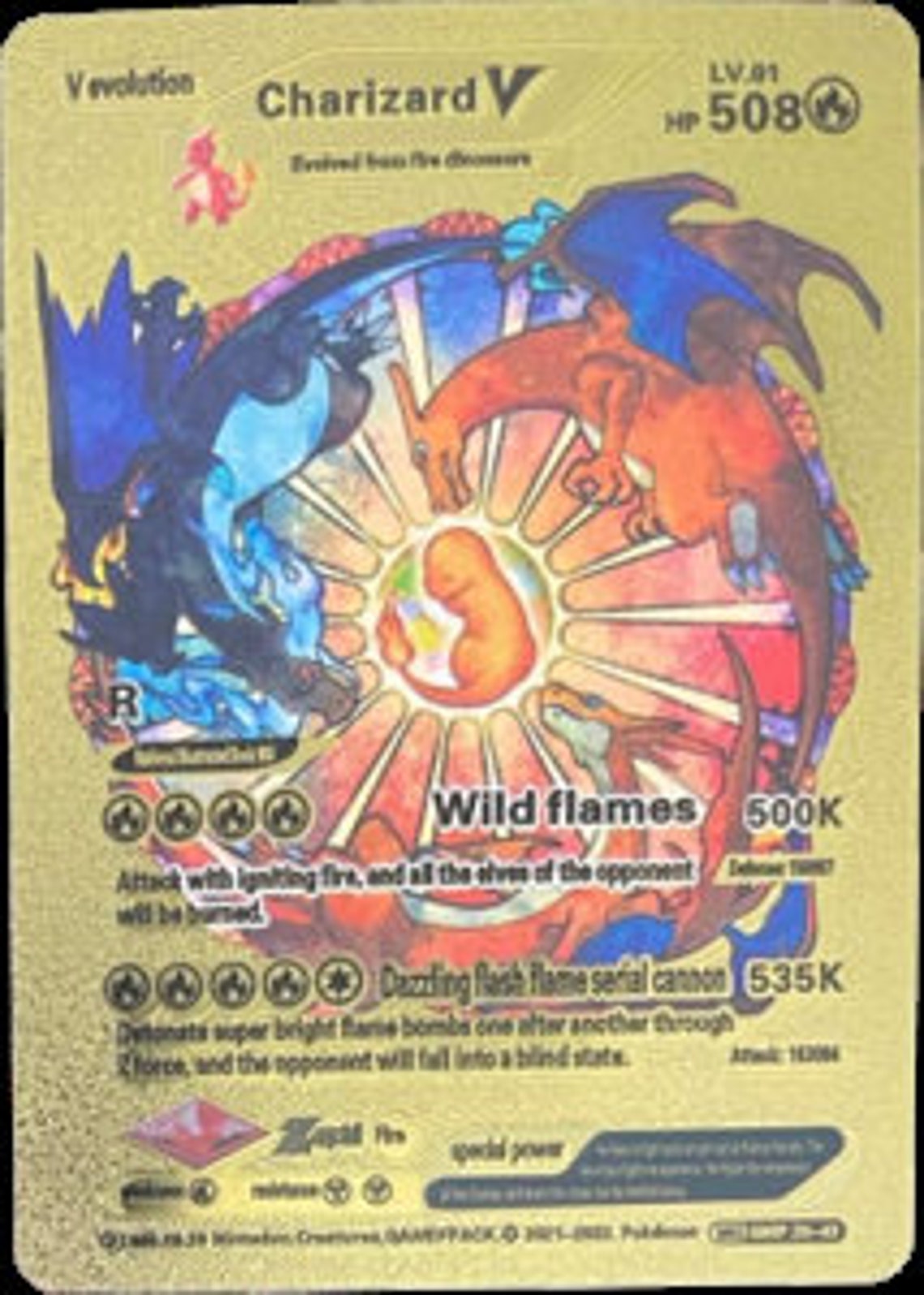 Charizard V HP508 V Evolution Gold Custom Pok mon Card Etsy