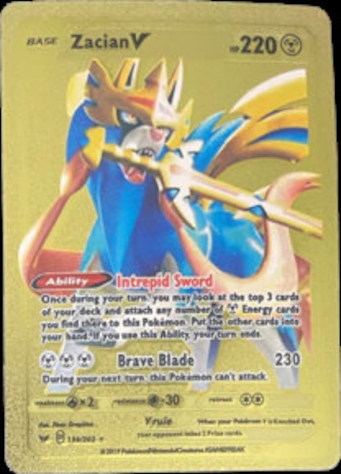 Zacian V HP220 SWSH01 Sword & Shield Base Set Gold Etsy
