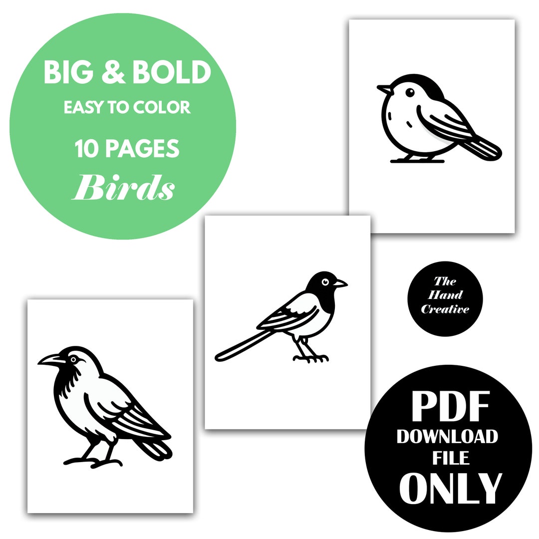 10 Birds Coloring Book Pages, Printable PDF A4, Stress Relief and ...