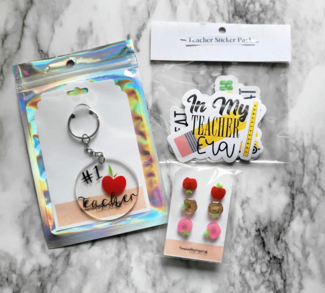 Ultimate Teacher Gift Set Keychain Earrings 7 Piece Sticker Pack