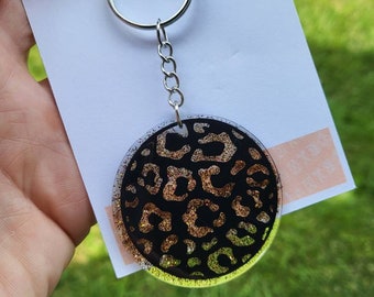 Leopard Print Keychain |  Leopard Glitter Acrylic Keychain