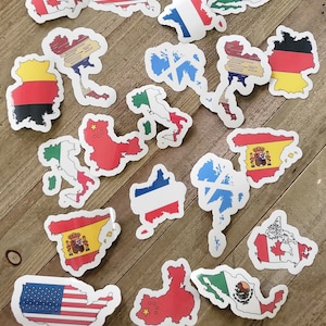 Travel Sticker Pack, 10 Small Assorted Country Vinyl Stickers
