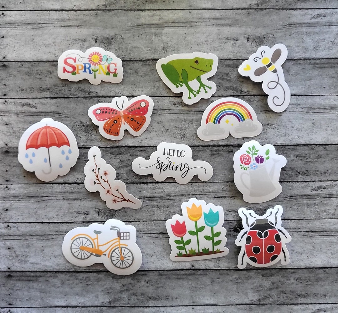Spring Theme Vinyl Sticker Pack | 12 Small Spring Stickers Bundle ...