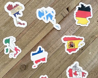 Travel Sticker Pack, 10 Small Assorted Country Vinyl Stickers
