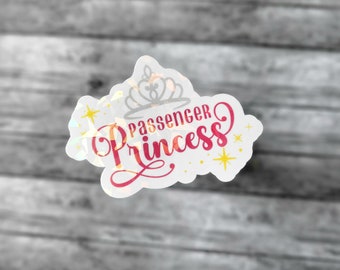 Passenger Princess Pink Holographic Vinyl Sticker: Girly Crown Car Decal for her