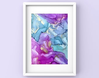 A4 | Original Alcohol Ink Painting | Pink Blue Turquoise | Gold | Dreamy | Abstract Art | Wall Art | Home Decor | Art For Home | Marble Art