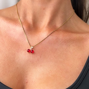 Stainless steel gold cherry necklace
