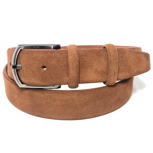 3,5cm Soft Leather Belt, Suede Unisex Tan Belts, Handmade Leather Accessories, Gift for Him, Gift for Her, gd4001 02