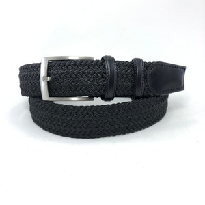 Black Braided Elastic Cord Belt, Woven Belt with Real Leather Details, Casual denim Belt, Dress Belt for Women, Stretchable Belts, gd911 10