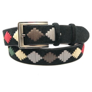Polo Style Schwarzer Gürtel, 3,5 cm Gaucho Gürtel, Bunt, Handgemachte Gürtel, personalisierte Geschenke, Diomand Gemusterter Gürtel, Geschenk für Papa, gd300 04