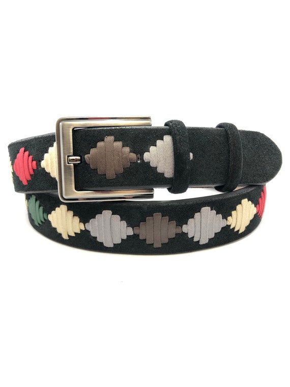 Polo Style Black Belt, 3,5 cm Gaucho Belts, Colorful, Handmade Belts,  Personalized Gifts, Diomand Patterned Belt, Gift's for Dad, gd300 04