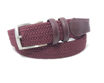 Burgundy Braided Elastic Belt: Unisex Stretch Fit