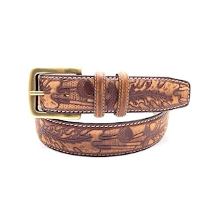 Oak Leaves Leather Belt, Leather Cottage Core Belt