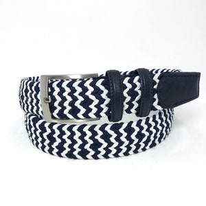 Navy White Custom Made Beaded Pull On Elastic Belt Antthony 3-pack Novelty Buckle Stretch Belts | HSN main image 3