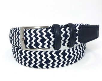 Nautical Stretchy Belt, Navy Blue and White Elastic Belt, Casual Denim Belt, Gift for Her, Gift for Him, Stylish Unisex Belts, gd911 06