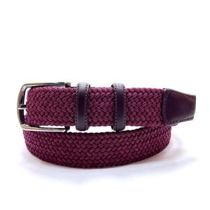 Burgundowy Unisex Regulowany elastyczny pasek z efektem rozciągliwej taśmy Mocny elegancki swobodny Prawdziwa skóra Szczegółowy Unisex tkany pasek