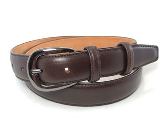 Narrow Dress Belt, Brown Belts for Men, Belts for Women, Classic Suit Belt, 1.25" / 30 mm Genuine Leather Belt, gd2001 01