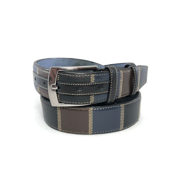 Ceinture en patchwork, motif crocodile, cuir Flother, fait main, unique, artisanal, ceinture en cuir véritable, cadeau parfait, taille, ceinture en denim, gd200 01