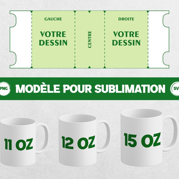 11,12,15 oz French Mug Templates, Modèle de tasse Francais, Full Wrap Mug Template, Cricut Mug Press Template, Wrap Template Cricut,