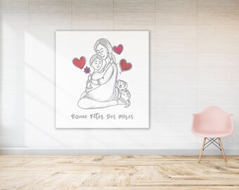 Bonne Fetes des Meres Dessin Imprimable | Fetes Des Meres Art Murale SVG | Dessin Sublimation Francais Tasse Café