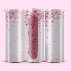 La Vie En Rose Cherry Blossom Tumbler Design In French | French Sublimation Design | Cherry Blossom Tumbler Design