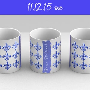 Bonne St-Jean マグ デザイン、Fleur de Lys パターン、Dessin Quebecois、11 12 15 オンス マグ デザイン フレンチ