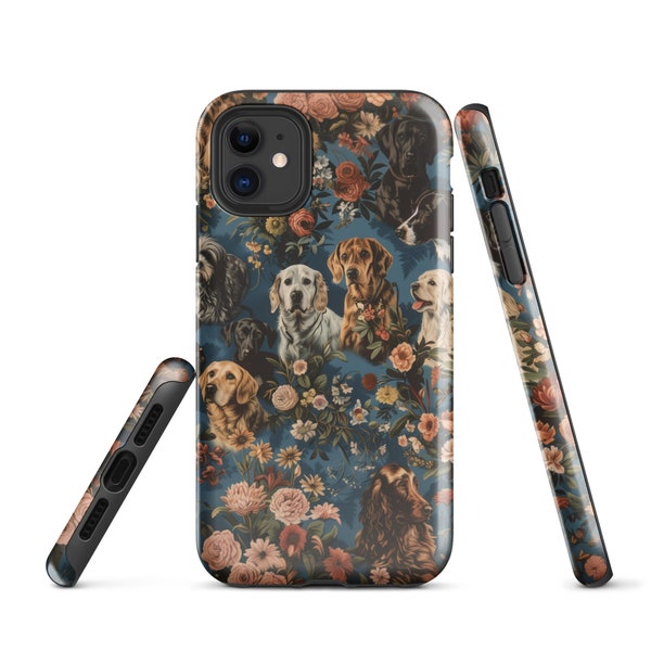 Dog Phone Case, Dog Lovers, Animal Lovers, Floral, Smart Phone Case, Artistic Design, Made to Order, Impact Resistant, Dual Layer Case