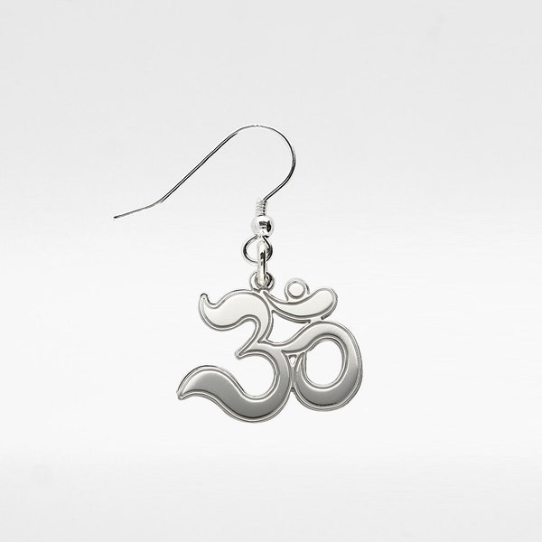 Om Earring, Sterling Silver, Pendant, Spiritual Jewellery, Meditation, Yoga, Healing Energy, Dainty, Cute, Zen, Necklace-Silvered, Peace