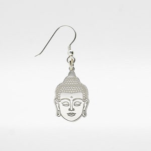 Hand Enameled Buddha Dangle Serling Silver Fishhook Earrings