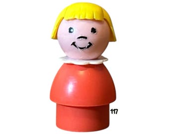 Fisher Price Little People Figure Girl Daughter Red Body Vintage Toy Play Family Car & Camper Nursery