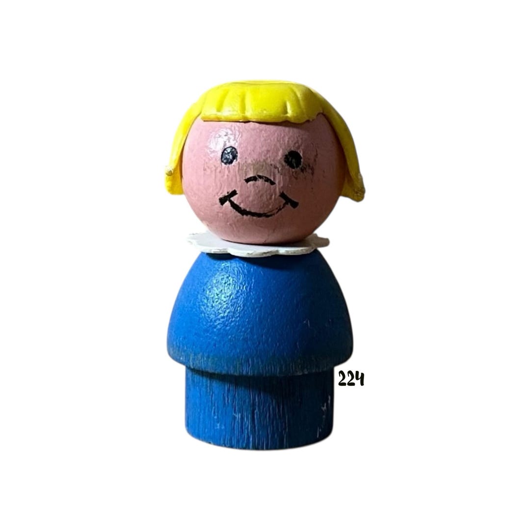 Vintage Fisher Price Little People Girl | Blue Body Wood Figure