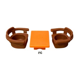 Fisher Price Little People 3pc Orange Coffee Table and Brown Captain Chairs Vintage Toy Play Family House Village Airport Replacement Parts