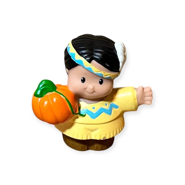 Fisher Price Little People HTF Tan Indian Dad Boy with Pumpkin Braided Hair Plastic Toy Thanksgiving Celebration Replacement Parts