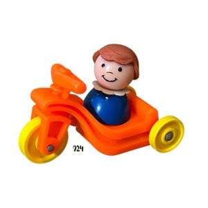 Fisher Price Little People 2pc Girl Blue Body and Orange Tricycle Wheels Vintage Toy Play Family Little Riders Replacement Parts