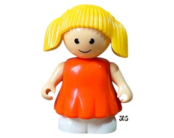 Vintage Playskool Playmates Figure | Blonde Girl in Orange Dress