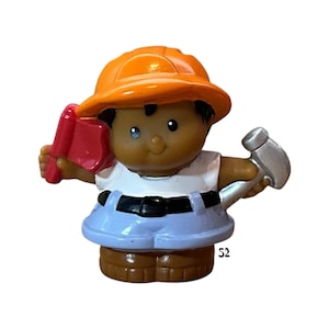 Vintage Fisher Price Little People Construction Worker Boy – Builder Figure with Hard Hat & Tools (2001)