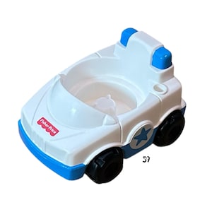 Fisher Price Little People 1995 White Police Car with Blue Siren 1-Seater Vehicle Vintage Toy Play Family Discovery City Replacement Parts