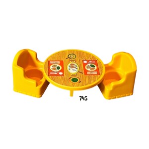 Fisher Price Little People 3pc Gold Dining Round Table and Couch Chair Set Litho Kitchen Vintage Toy Play Family House Replacement Parts
