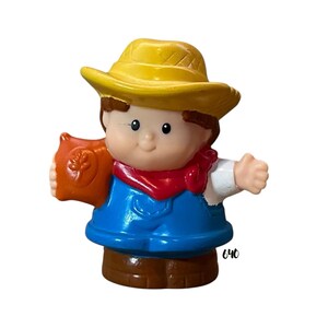 Fisher Price Little People Figure 2001 Farmer Jed Boy with Yellow Cowboy Hat Blue Overalls Vintage Toy Farm Barn Barnyard Replacement Parts
