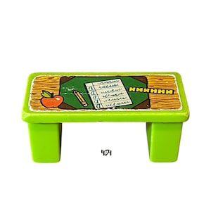 Fisher Price Little People Lime Green Teacher Desk with Litho Apple Pencils Vintage Toy Play Family School Nursery Replacement Parts