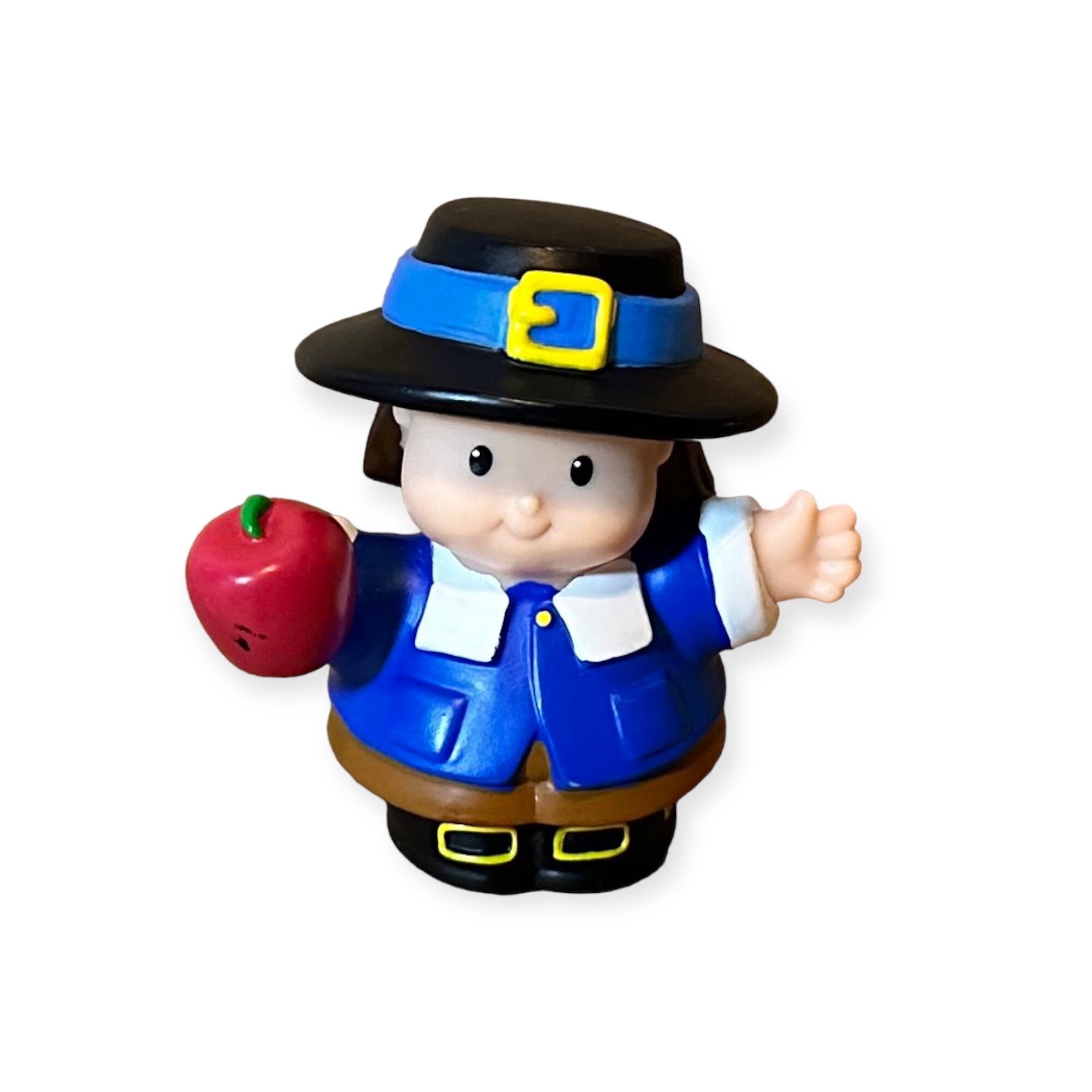 Fisher Price Little People Blue Pilgrim Boy Man With Apple Blue