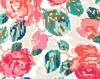 Last One KNIT Floral Fabric 1 Yard and 20 Inches Flowered Engrams Delicate by AGF 95% Cotton 5 Spandex Stretch Jersey Art Gallery Fabrics